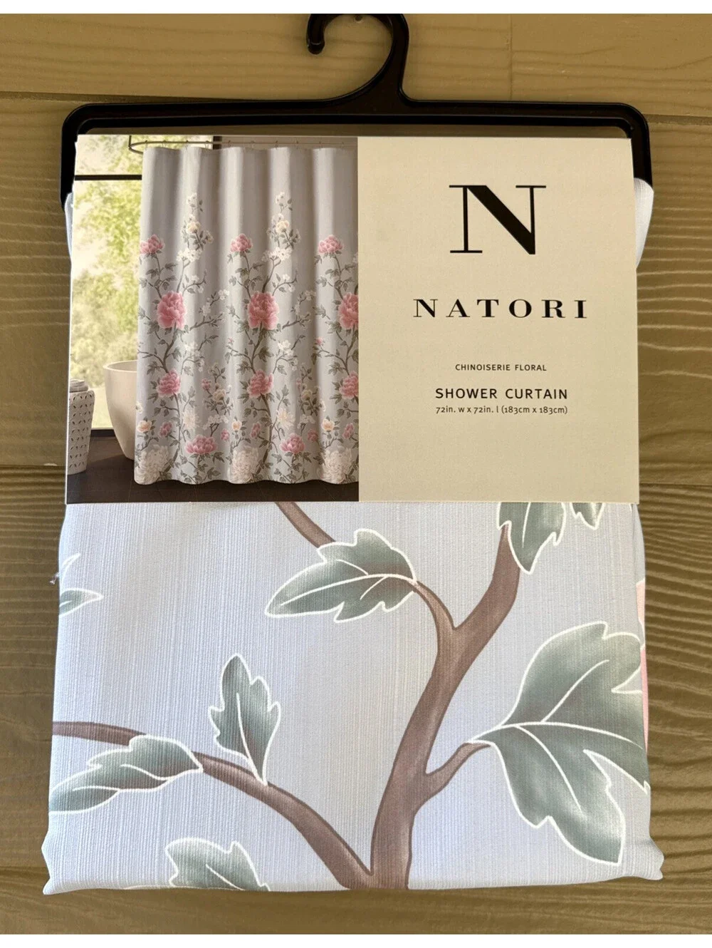 Natori Chinoiserie Floral Blue Pink Polyester Fabric Shower Curtain 72